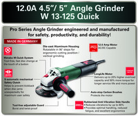 PTM-G603627420 4.5" / 5" Angle Grinder - 11,000 RPM - 12.0 Amps - w/ Lock-on